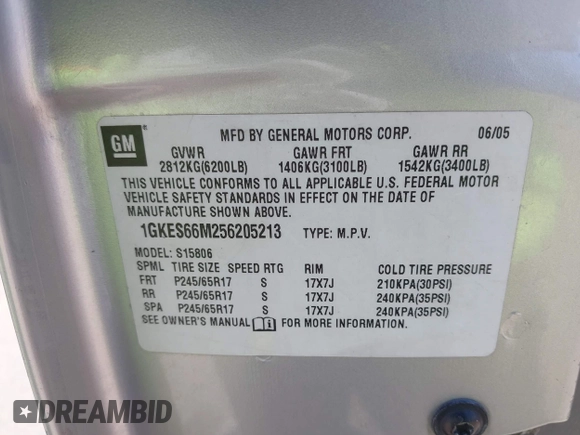 2005 GMC Envoy Denali z VIN 1GKES66M256205213, wystawiony jako IAAI lot #42356057 z przebiegiem 200 245 mil mil oraz . Historia ofert i sprzedaży dostępna na DreamBid. Obrazek 9.