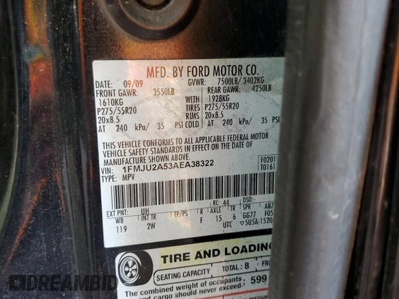 2010 Ford Expedition Limited with VIN 1FMJU2A53AEA38322, listed as a Copart auction lot 62833195 with 205,082 mi miles and Salvage title. Bid and sale history available at DreamBid. Image 13.