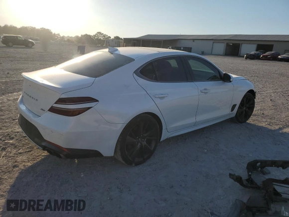 2023 Genesis G70 2.0T with VIN KMTG34TA3PU105184, listed as a Copart auction lot 77366344 with 36,582 mi miles and Salvage Title. Bid and sale history available at carsss.com. Image 3.