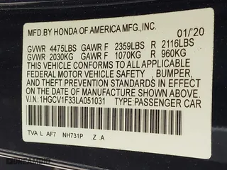 2020 Honda Accord Sedan Sport with VIN 1HGCV1F33LA051031, listed as a IAAI auction lot 41747730 with 128,397 mi miles. Bid and sale history available at carsss.com. Image 9.