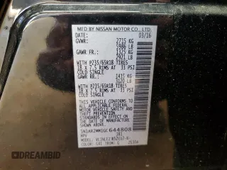 2016 Nissan Pathfinder SV z VIN 5N1AR2MM1GC644808, wystawiony jako Copart lot #56717085 z przebiegiem Nie podano mil oraz Szkoda całkowita • Salvage title. Historia ofert i sprzedaży dostępna na DreamBid. Obrazek 13.