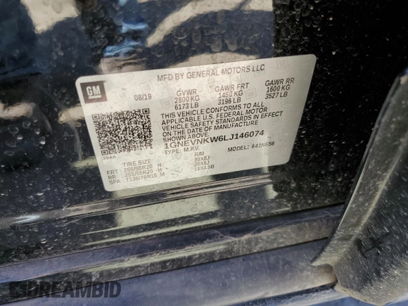 2020 Chevrolet Traverse High Country with VIN 1GNEVNKW6LJ146074, listed as a Copart auction lot 48706985 with 87,462 mi miles and Salvage Title. Bid and sale history available at carsss.com. Image 15.