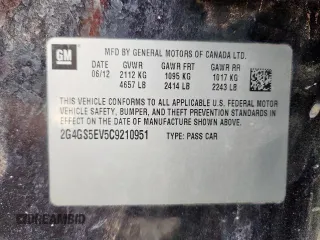 2012 Buick Regal Turbo Premium 1 with VIN 2G4GS5EV5C9210951, listed as a Copart auction lot 64258845 with Not provided miles and Salvage title. Bid and sale history available at DreamBid. Image 12.