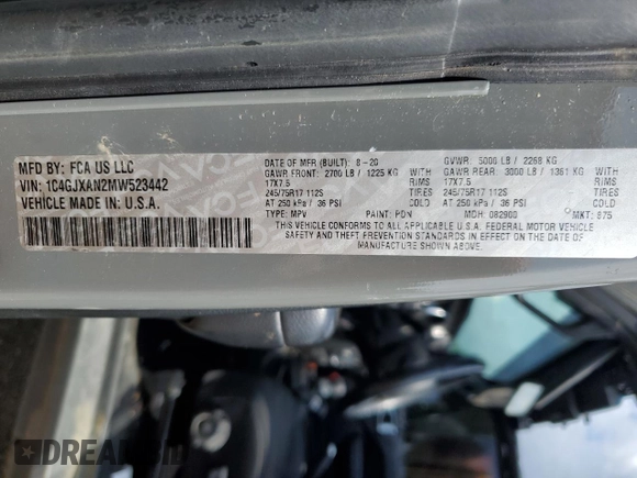 2021 Jeep Wrangler Sport with VIN 1C4GJXAN2MW523442, listed as a Copart auction lot 58253505 with 77,393 mi miles and Salvage title. Bid and sale history available at DreamBid. Image 12.