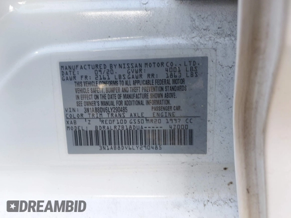2020 Nissan Sentra SR z VIN 3N1AB8DV6LY290485, wystawiony jako IAAI lot #42082911 z przebiegiem 74 125 mil mil oraz . Historia ofert i sprzedaży dostępna na DreamBid. Obrazek 9.