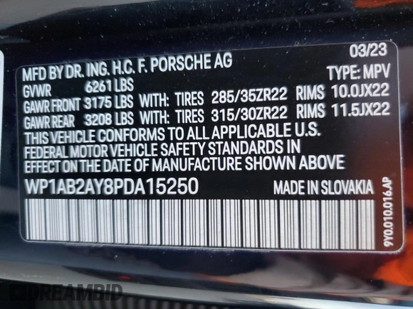 2023 Porsche Cayenne S z VIN WP1AB2AY8PDA15250, wystawiony jako Copart lot #53064315 z przebiegiem 29 655 mil mil oraz Szkoda całkowita • Salvage title. Historia ofert i sprzedaży dostępna na DreamBid. Obrazek 13.