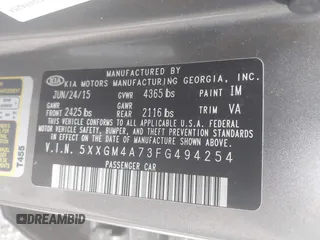 2015 Kia Optima LX with VIN 5XXGM4A73FG494254, listed as a IAAI auction lot 42756515 with 198,636 mi miles and . Bid and sale history available at DreamBid. Image 9.