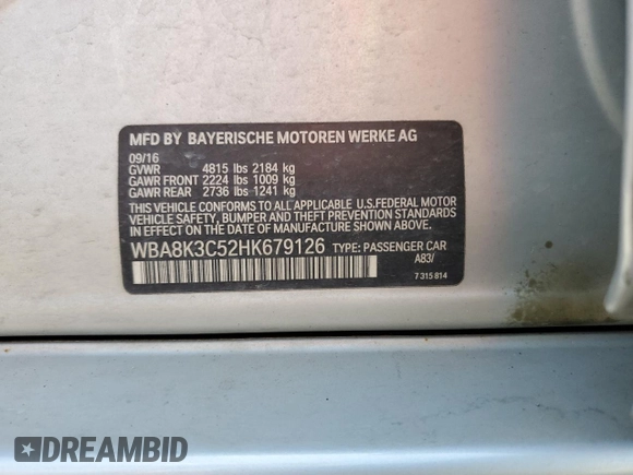 2017 BMW 3 Series 330i xDrive with VIN WBA8K3C52HK679126, listed as a Copart auction lot 69714084 with 89,420 mi miles and Salvage Title. Bid and sale history available at carsss.com. Image 14.