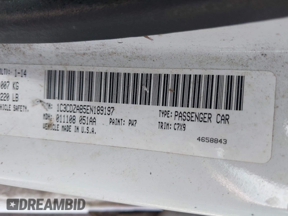 2014 Dodge Avenger SE with VIN 1C3CDZAB5EN189197, listed as a IAAI auction lot 42101613 with Not Provided miles and . Bid and sale history available at DreamBid. Image 9.