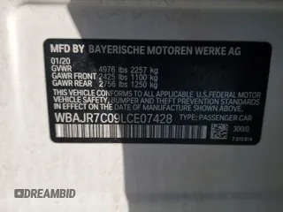 2020 BMW 5 Series 530i xDrive with VIN WBAJR7C09LCE07428, listed as a Copart auction lot 44449835 with 57,440 mi miles and Salvage title. Bid and sale history available at DreamBid. Image 12.