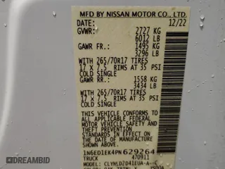 2023 Nissan Frontier PRO-4X with VIN 1N6ED1EK4PN629264, listed as a Copart auction lot 87851315 with 34,258 mi miles and Non Repairable. Bid and sale history available at carsss.com. Image 12.
