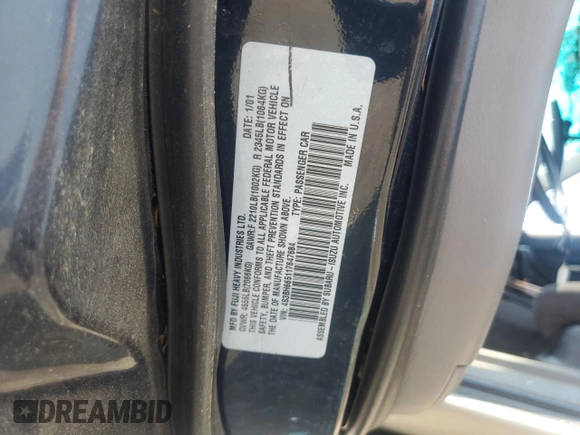 2001 Subaru Legacy Outback with VIN 4S3BH665117647684, listed as a Copart auction lot 59382635 with 138,574 mi miles and Salvage title. Bid and sale history available at DreamBid. Image 12.