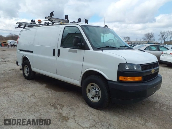 2018 Chevrolet Express Cargo Van with VIN 1GCWGAFP1J1322142, listed as a IAAI auction lot 41952498 with 155,218 mi miles. Bid and sale history available at carsss.com. Image 1.