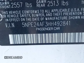 2017 Hyundai Sonata SE with VIN 5NPE24AF3HH492841, listed as a IAAI auction lot 41503654 with 134,366 mi miles. Bid and sale history available at carsss.com. Image 9.
