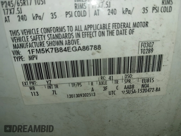 2014 Ford Explorer with VIN 1FM5K7B84EGA86788, listed as a IAAI auction lot 41088642 with 168,533 mi miles and . Bid and sale history available at DreamBid. Image 9.