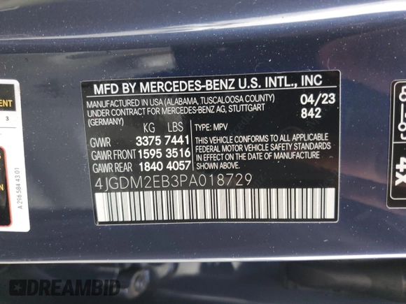 2023 Mercedes-Benz EQS 450 z VIN 4JGDM2EB3PA018729, wystawiony jako Copart lot #43783485 z przebiegiem Nie podano mil oraz Szkoda całkowita • Salvage title. Historia ofert i sprzedaży dostępna na DreamBid. Obrazek 15.