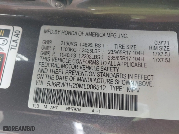 2021 Honda CR-V LX with VIN 5J6RW1H20ML006512, listed as a IAAI auction lot 41811226 with 74,294 mi miles. Bid and sale history available at carsss.com. Image 9.