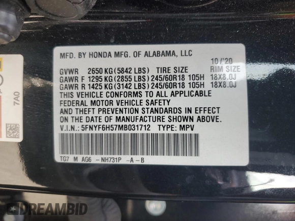 2021 Honda Pilot EX-L z VIN 5FNYF6H57MB031712, wystawiony jako Copart lot #77119974 z przebiegiem 140 118 mil mil oraz Nie do naprawy • Non repairable. Historia ofert i sprzedaży dostępna na DreamBid. Obrazek 13.