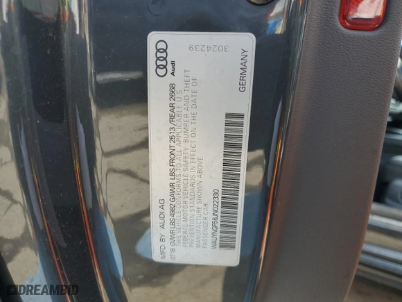 2018 Audi A5 Cabriolet Premium Plus with VIN WAUYNGF56JN022330, listed as a Copart auction lot 50856195 with 88,204 mi miles and Salvage Title. Bid and sale history available at carsss.com. Image 12.