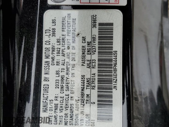 2015 Nissan 370Z with VIN JN1AZ4EH8FM444456, listed as a Copart auction lot 76279024 with 58,513 mi miles and Salvage Title. Bid and sale history available at carsss.com. Image 12.