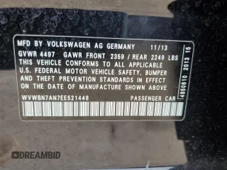 2014 Volkswagen CC Sport with VIN WVWBN7AN7EE521448, listed as a Copart auction lot 46329685 with 169,955 mi miles and Salvage Title. Bid and sale history available at carsss.com. Image 12.