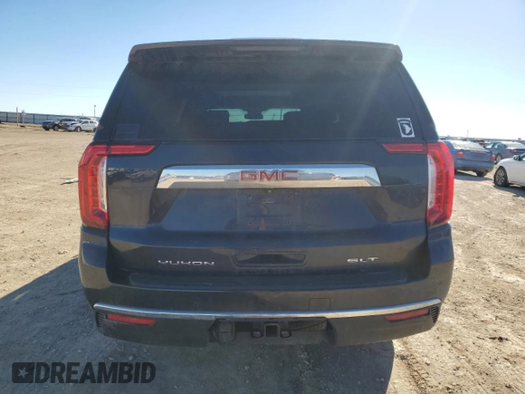 2023 GMC Yukon XL SLT with VIN 1GKS2GKD5PR349418, listed as a Copart auction lot 43635255 with 37,163 mi miles and Salvage Title. Bid and sale history available at DreamBid. Image 6.