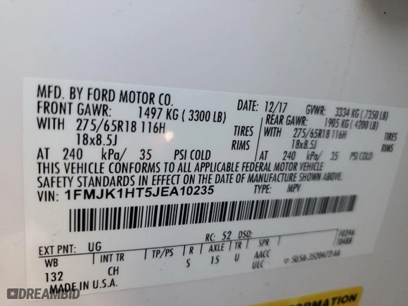 2018 Ford Expedition Max XLT with VIN 1FMJK1HT5JEA10235, listed as a Copart auction lot 74715034 with NaN miles and Salvage Title. Bid and sale history available at carsss.com. Image 13.
