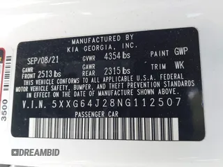 2022 Kia K5 GT-Line z VIN 5XXG64J28NG112507, wystawiony jako IAAI lot #41998172 z przebiegiem 43 915 mil mil oraz . Historia ofert i sprzedaży dostępna na DreamBid. Obrazek 9.