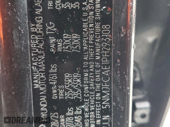 2023 Hyundai Tucson SEL with VIN 5NMJFCAE1PH293108, listed as a Copart auction lot 57083535 with 30,702 mi miles and Salvage title. Bid and sale history available at DreamBid. Image 13.