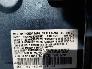2007 Honda Pilot EX-L with VIN 5FNYF18517B028036, listed as a Copart auction lot 72685494 with Not Provided miles and Salvage Title. Bid and sale history available at DreamBid. Image 15.