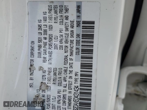 2014 Mazda CX-9 Grand Touring z VIN JM3TB2DAXE0431434, wystawiony jako Copart lot #48337475 z przebiegiem 137 803 mil mil oraz Szkoda całkowita • Salvage title. Historia ofert i sprzedaży dostępna na DreamBid. Obrazek 13.