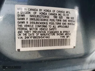 2005 Honda Pilot EX-L with RES with VIN 2HKYF18625H547443, listed as a Copart auction lot 53886715 with 162,478 mi miles and Salvage Title. Bid and sale history available at carsss.com. Image 13.