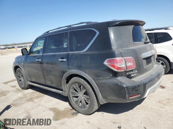 2017 Nissan Armada Platinum with VIN JN8AY2NE1H9706743, listed as a Copart auction lot 52411925 with 108,056 mi miles and Salvage Title. Bid and sale history available at carsss.com. Image 2.