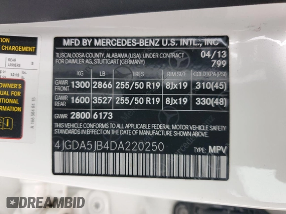 2013 Mercedes-Benz M 350 с VIN 4JGDA5JB4DA220250, выставлен на аукционе Copart как лот 57507165 с пробегом 135 193 миль миль и Чистый • Clean title. История ставок и продаж доступна на DreamBid. Изображение 13.