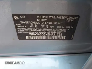 2014 BMW 3 Series 328i z VIN WBA3A5G5XENP31728, wystawiony jako IAAI lot #42446341 z przebiegiem 134 141 mil mil oraz . Historia ofert i sprzedaży dostępna na DreamBid. Obrazek 9.