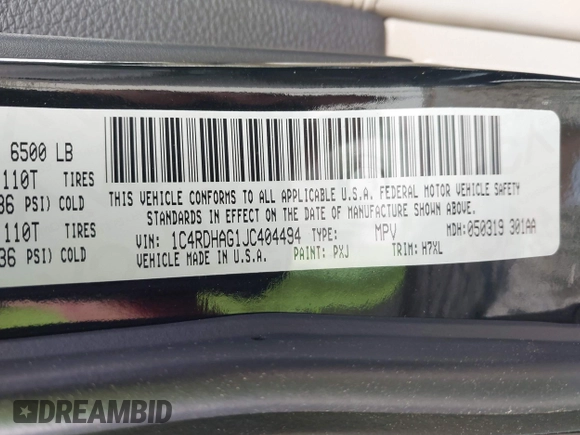 2018 Dodge Durango SXT z VIN 1C4RDHAG1JC404494, wystawiony jako IAAI lot #41931438 z przebiegiem 101 547 mil mil oraz . Historia ofert i sprzedaży dostępna na DreamBid. Obrazek 9.