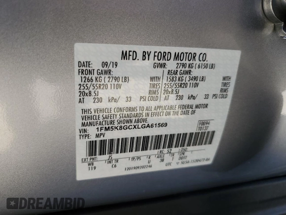 2020 Ford Explorer ST with VIN 1FM5K8GCXLGA61569, listed as a Copart auction lot 37862003 with 0 mi miles and Salvage Title. Bid and sale history available at carsss.com. Image 16.
