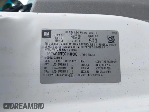 2016 Chevrolet Express Cargo Van with VIN 1GCWGAFF0G1140500, listed as a IAAI auction lot 42130720 with 239,606 mi miles. Bid and sale history available at carsss.com. Image 9.