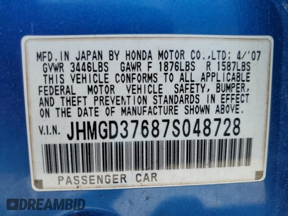 2007 Honda Fit Sport with VIN JHMGD37687S048728, listed as a Copart auction lot 50455905 with 118,340 mi miles and Salvage Title. Bid and sale history available at carsss.com. Image 12.