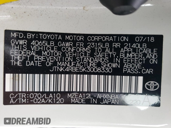 2019 Toyota Corolla Hatchback SE with VIN JTNK4RBE5K3008330, listed as a Copart auction lot 66805054 with 73,858 mi miles and Non Repairable. Bid and sale history available at carsss.com. Image 14.