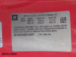 2014 Chevrolet Camaro LT with VIN 2G1FB1E32E9145267, listed as a IAAI auction lot 41844766 with 190,572 mi miles. Bid and sale history available at carsss.com. Image 9.