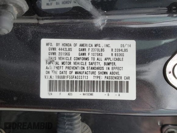 2015 Acura TLX Technology with VIN 19UUB1F55FA003713, listed as a Copart auction lot 61175075 with 108,605 mi miles and Salvage title. Bid and sale history available at DreamBid. Image 13.