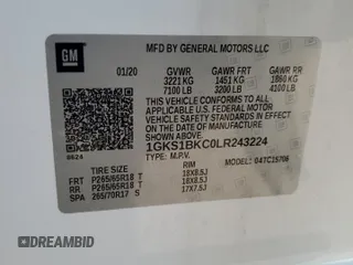 2020 GMC Yukon SLT with VIN 1GKS1BKC0LR243224, listed as a Copart auction lot 65768234 with 129,702 mi miles and Salvage Title. Bid and sale history available at DreamBid. Image 13.