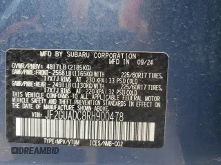 2024 Subaru Crosstrek Premium с VIN JF2GUADC8RH900478, выставлен на аукционе Copart как лот 54144475 с пробегом 3 128 миль миль и Списание • Salvage title. История ставок и продаж доступна на DreamBid. Изображение 14.