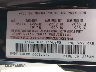 2015 Mazda 6 i Sport with VIN JM1GJ1U58F1190298, listed as a IAAI auction lot 41576830 with 153,142 mi miles. Bid and sale history available at carsss.com. Image 9.
