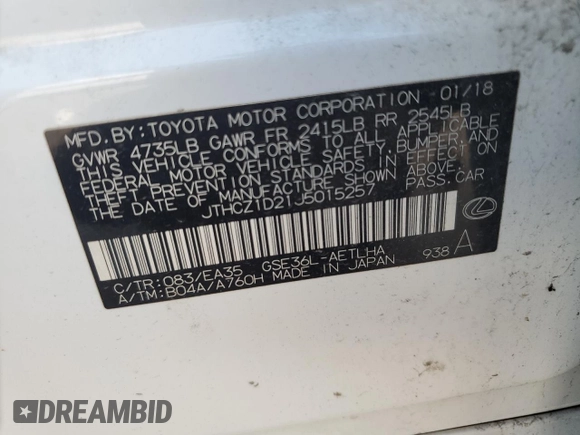 2018 Lexus IS 350 z VIN JTHCZ1D21J5015257, wystawiony jako Copart lot #44171435 z przebiegiem 56 695 mil mil oraz Szkody całkowita. Historia ofert i sprzedaży dostępna na DreamBid. Obrazek 13.