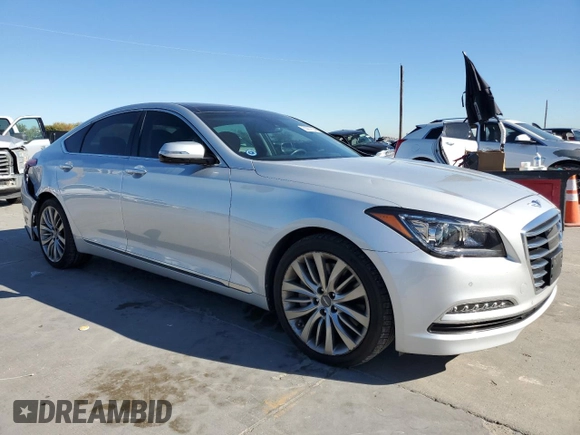 2017 Genesis G80 Ultimate with VIN KMHGN4JFXHU173390, listed as a Copart auction lot 80907504 with 112,660 mi miles and Salvage Title. Bid and sale history available at DreamBid. Image 4.