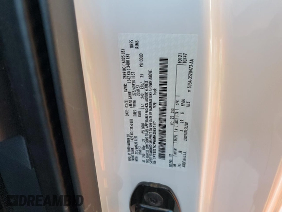 2021 Ford F-150 XL с VIN 1FTEX1CP6MKD89141, выставлен на аукционе Copart как лот 45639095 с пробегом 14 825 миль миль и Списание • Salvage title. История ставок и продаж доступна на DreamBid. Изображение 12.
