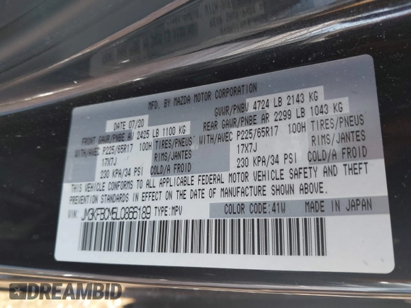 2020 Mazda CX-5 Touring with VIN JM3KFBCM5L0866189, listed as a IAAI auction lot 41829901 with 31,627 mi miles. Bid and sale history available at carsss.com. Image 9.
