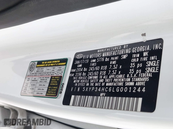 2020 Kia Telluride EX с VIN 5XYP34HC6LG001244, выставлен на аукционе IAAI как лот 42690195 с пробегом 116 827 миль миль и . История ставок и продаж доступна на DreamBid. Изображение 9.